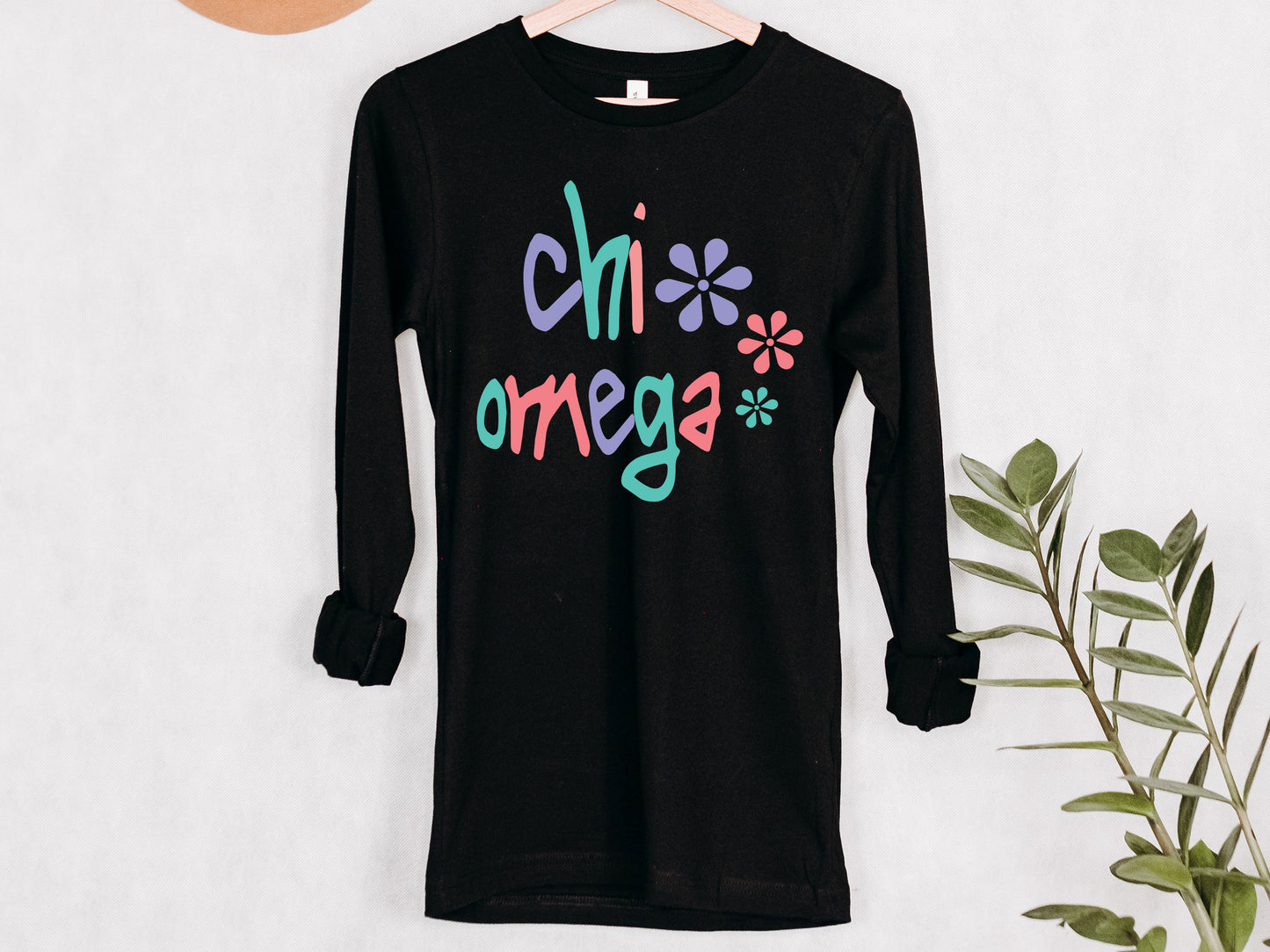 Chi Omega Colorful Floral Sorority Long Sleeve T-shirt _ 2612g