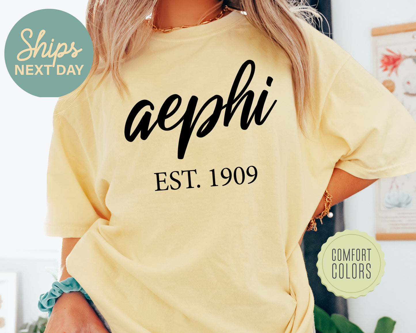 Alpha Epsilon Phi Black Flowy Comfort Colors Sorority T-shirt _ 79g