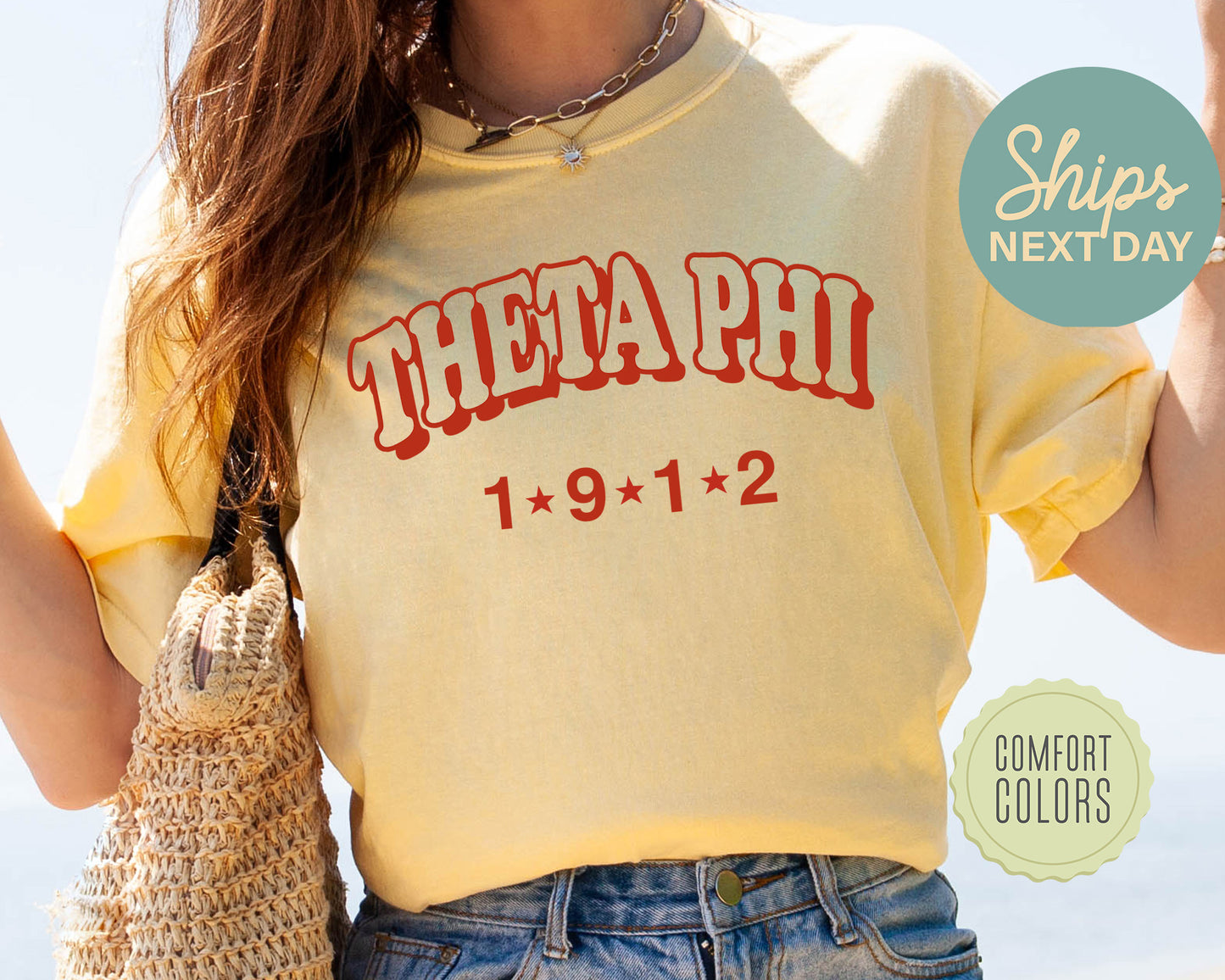 Theta Phi Alpha Red Arch Comfort Colors Sorority T-shirt _ 386g