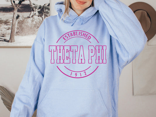 Theta Phi Alpha Pink Stamp Sorority Hoodie _ 75g