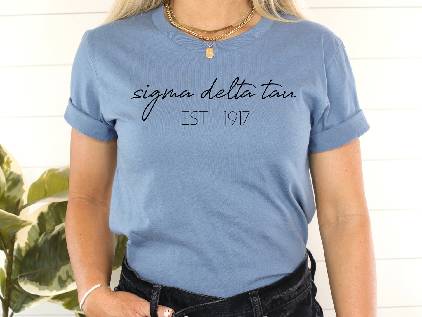 Sigma Delta Tau Black Calligraphy Sorority T-shirt _ 2338g