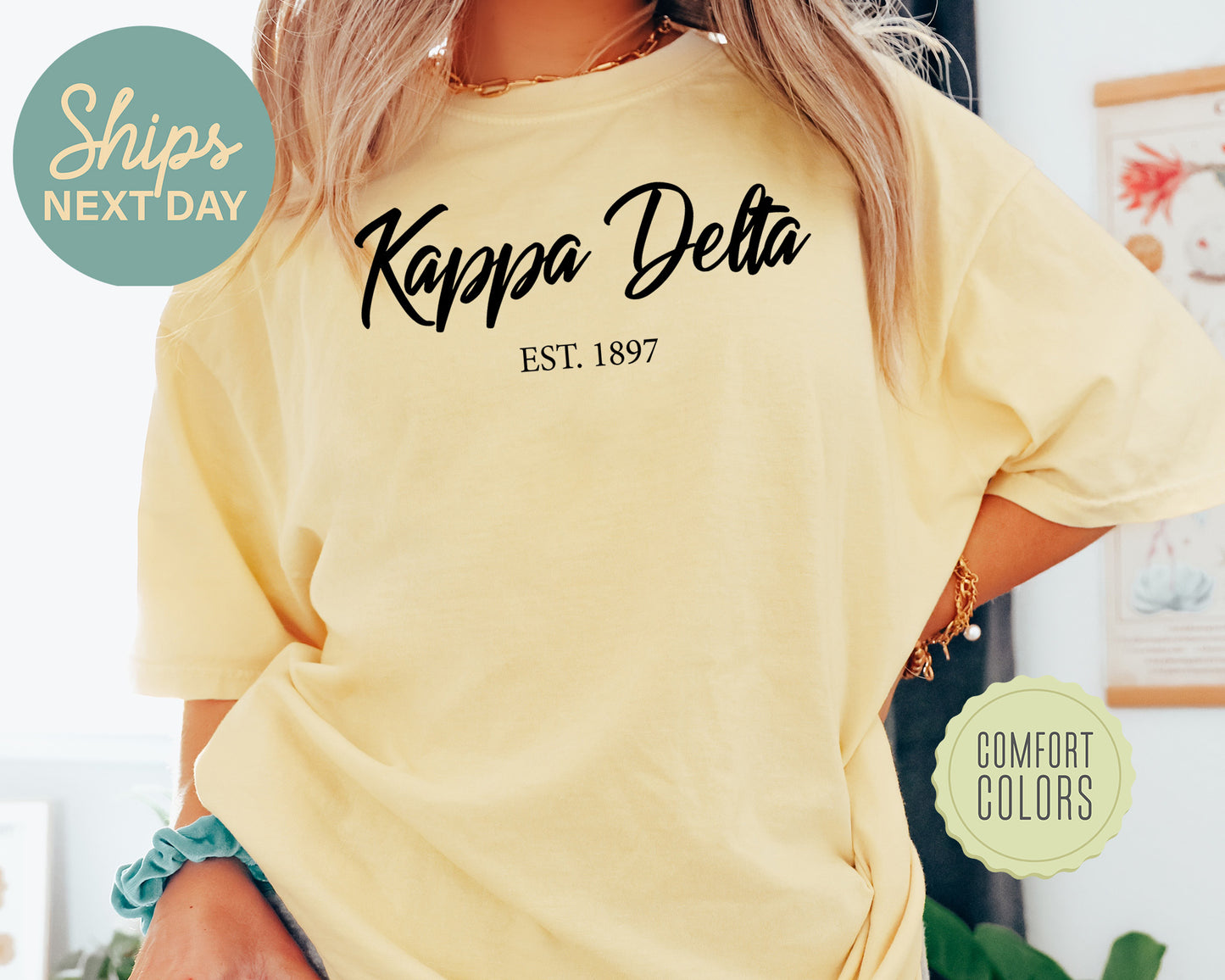 Kappa Delta Black Flowy Comfort Colors Sorority T-shirt _ 93g