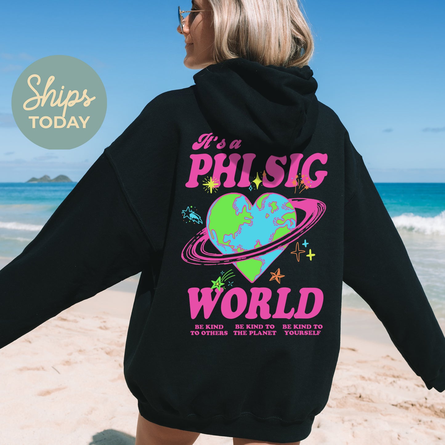 Phi Sigma Sigma Pink Planet Sorority Hoodie _ 34249g