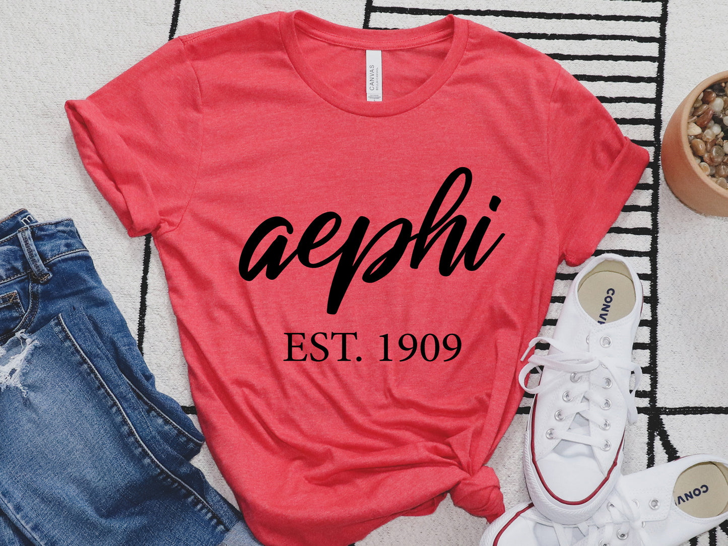 Alpha Epsilon Phi Black Flowy Sorority T-shirt _ 79g