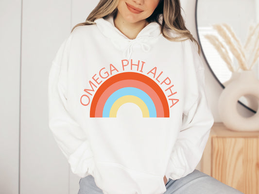 Omega Phi Alpha Colorful Rainbow Sorority Hoodie _ 3461g