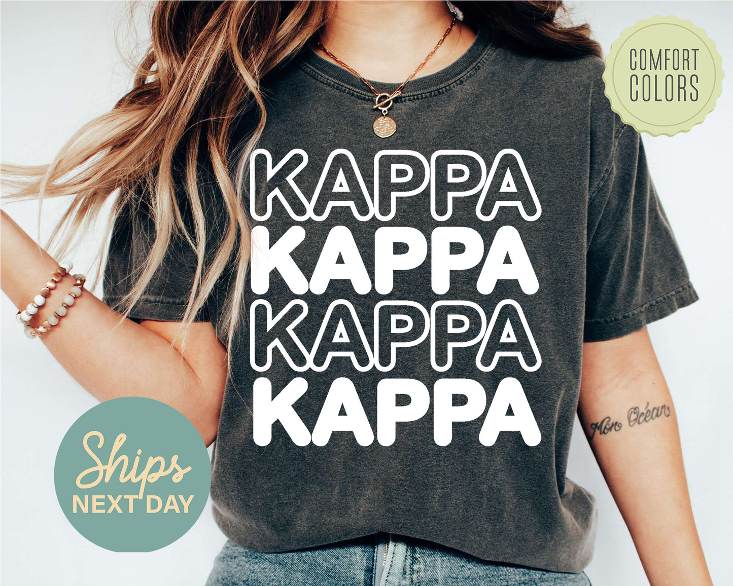 Kappa Kappa Gamma Bold Bubble Letter Comfort Colors Sorority T-shirt _ 2229g
