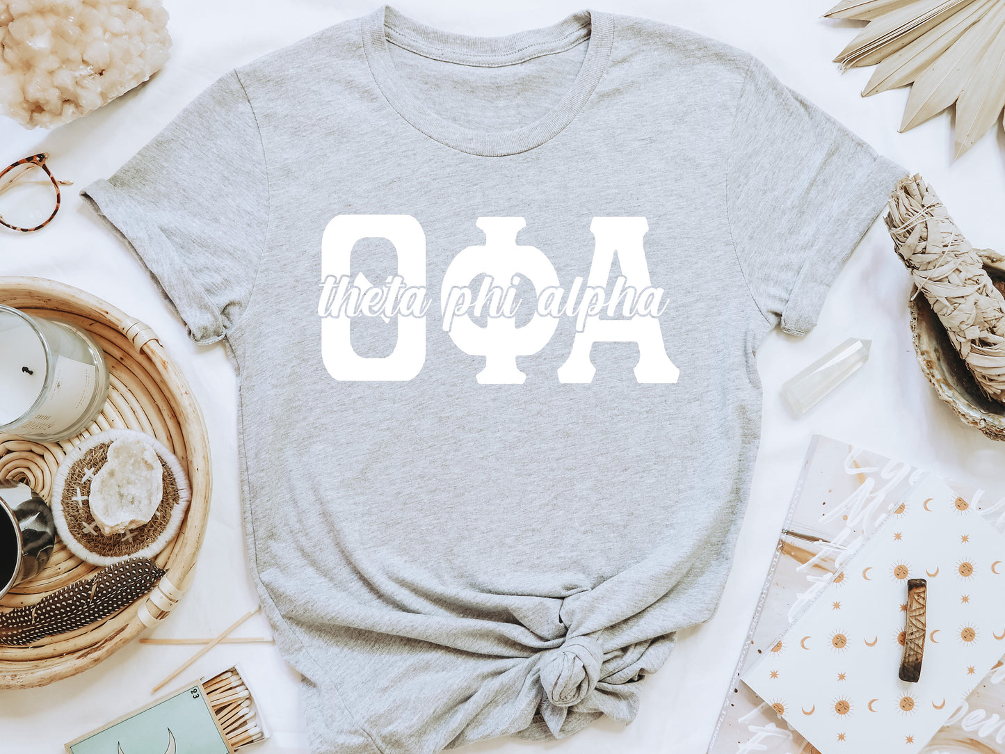 Theta Phi Alpha Sliced White Letters Sorority T-shirt _ 2262g