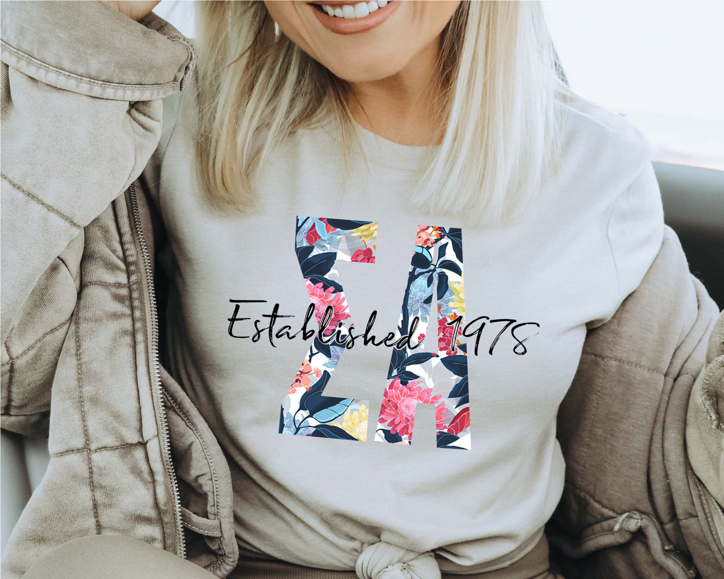 Sigma Alpha Floral Block Sorority T-shirt _ 3519g