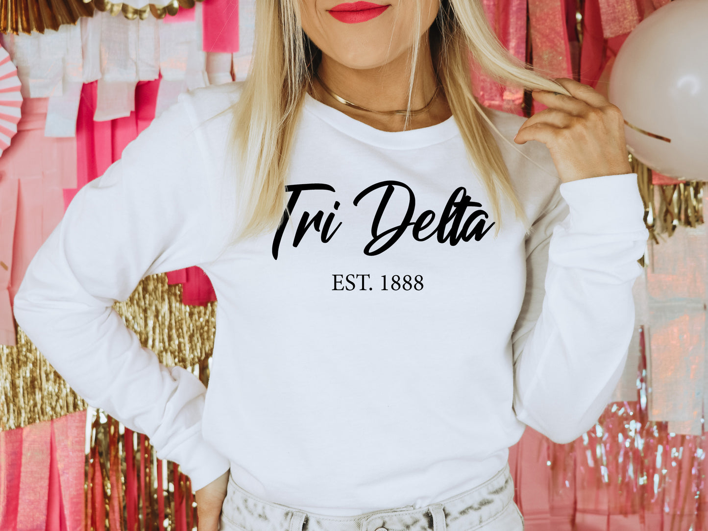 Delta Delta Delta Black Flowy Sorority Long Sleeve T-shirt _ 87g