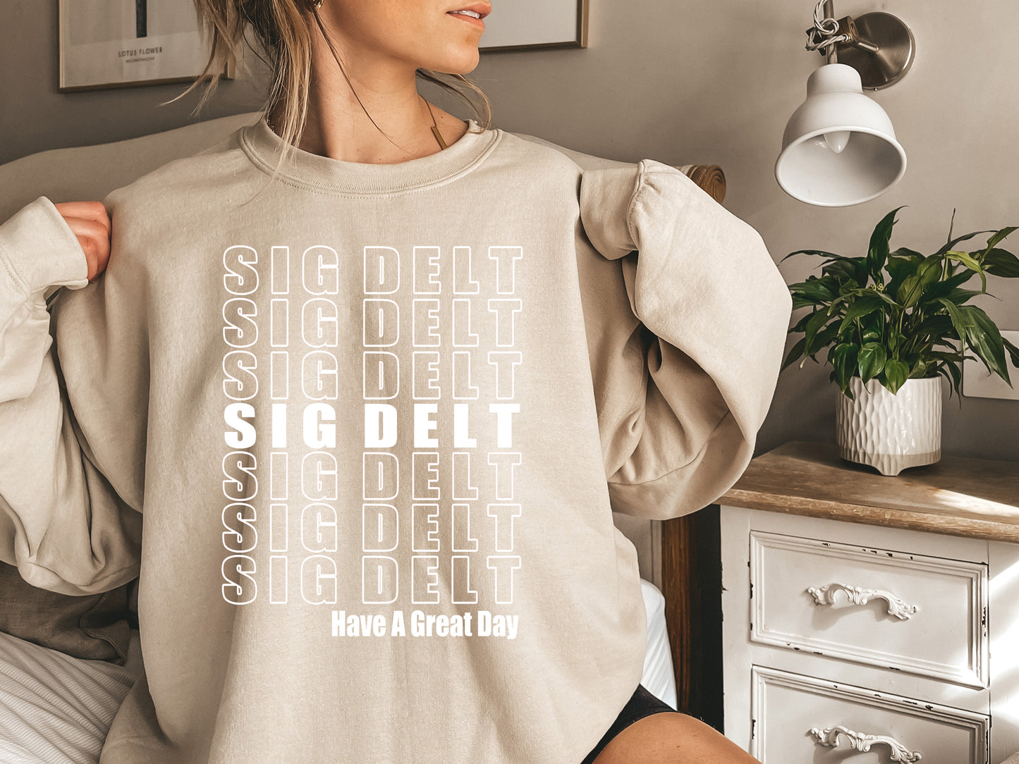 Sigma Delta Tau Have a Great Day Sorority Sweatshirt _ 2129g