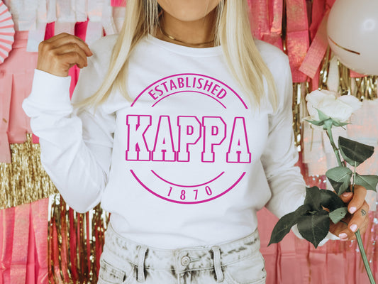 Kappa Kappa Gamma Pink Stamp Sorority Long Sleeve T-shirt _ 68g