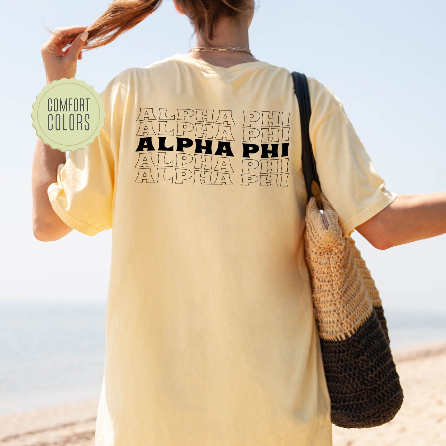 Alpha Phi Wavy Letters Comfort Colors Sorority T-shirt _ 33403g