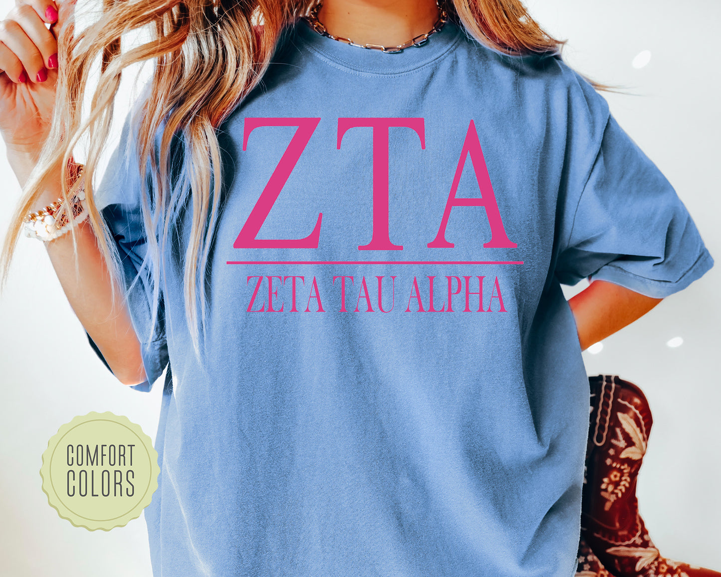 Zeta Tau Alpha Loud Letters Comfort Colors Sorority T-shirt _ 491g