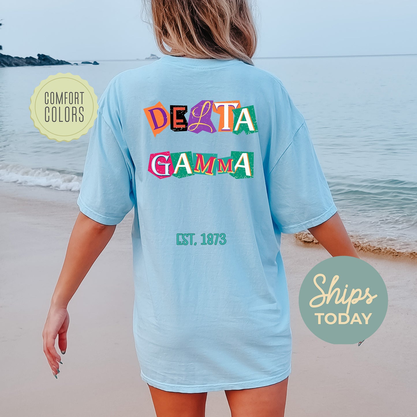 Delta Gamma Letter Cuts Comfort Colors Sorority T-shirt _ 35898g