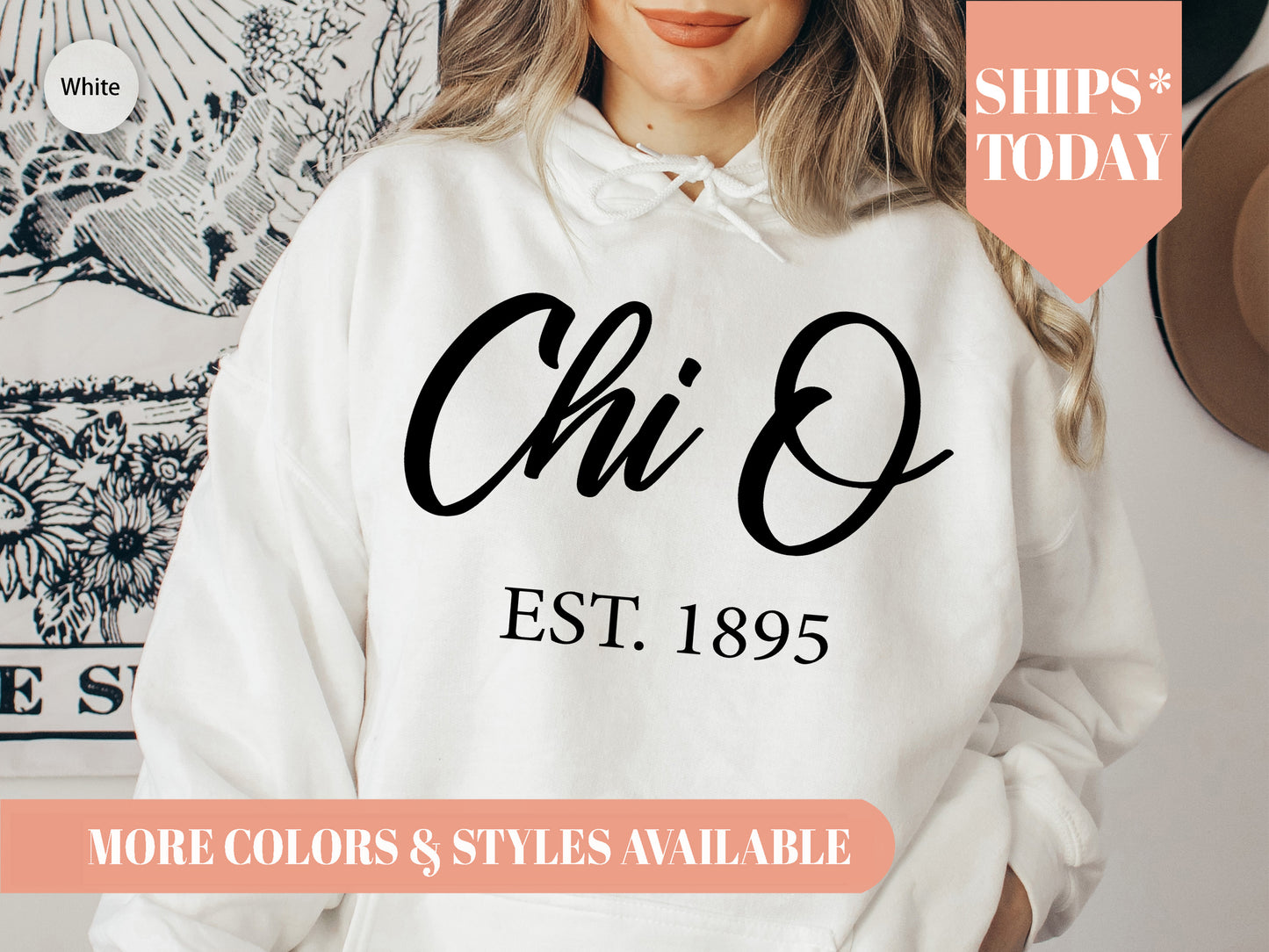 Chi Omega Black Flowy Sorority Hoodie _ 86g