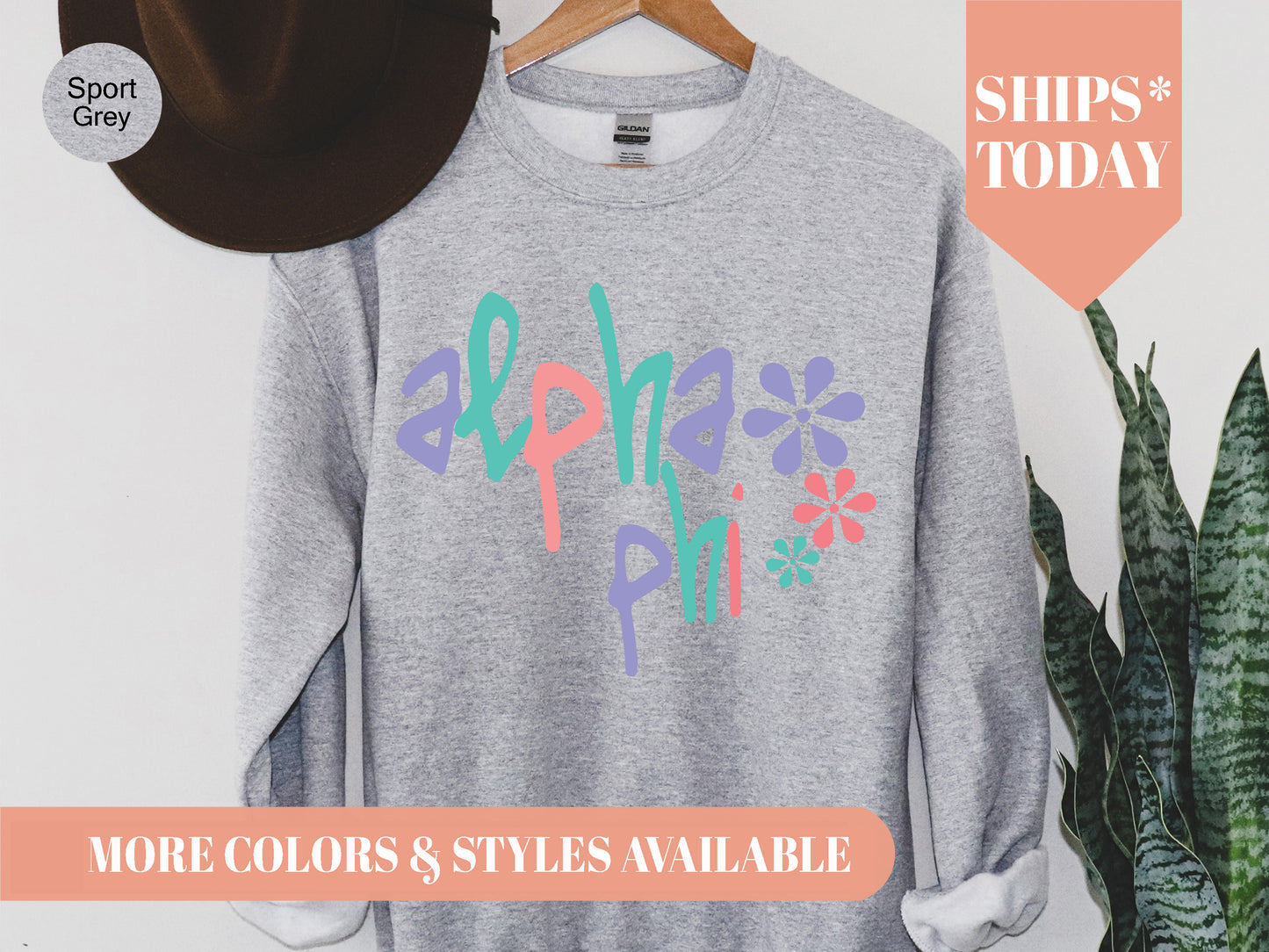Alpha Phi Colorful Floral Sorority Sweatshirt _ 2608g