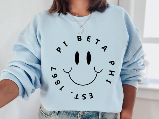 Pi Beta Phi Smiley Face Halo Sorority Sweatshirt _ 2519g