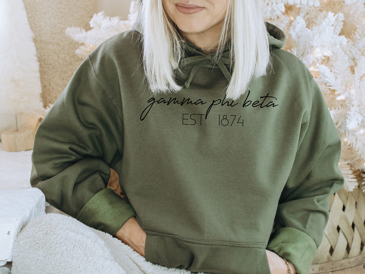 Gamma Phi Beta Black Calligraphy Sorority Hoodie _ 2331g