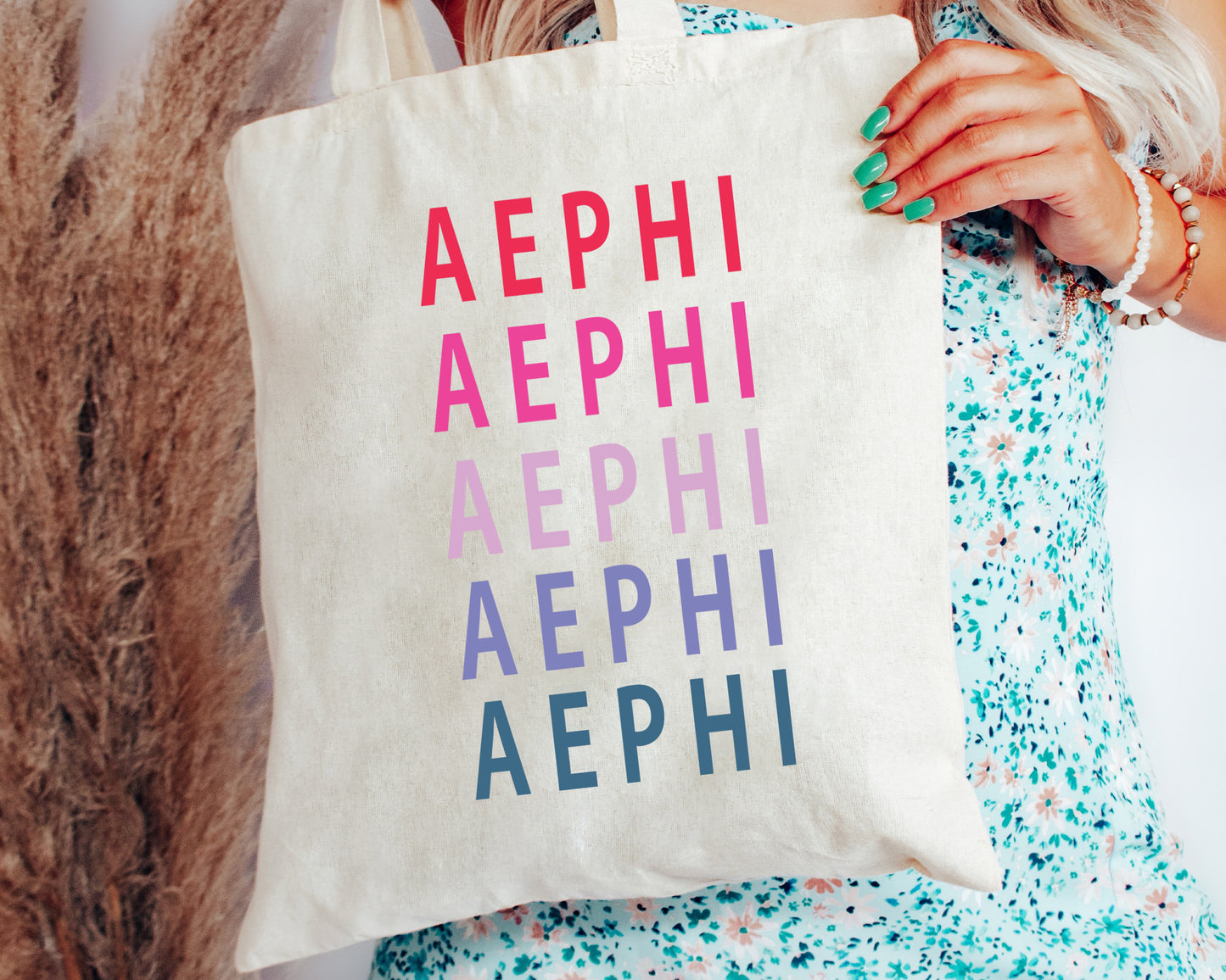 Alpha Epsilon Phi Bright and Stacked Sorority Tote Bag _ 34387g