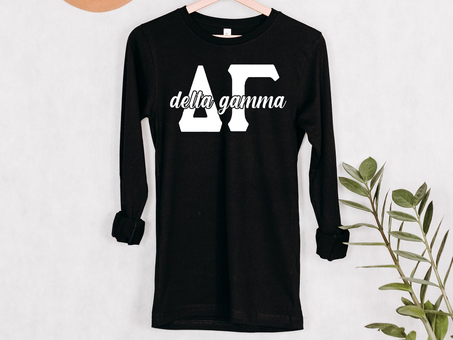 Delta Gamma Sliced White Letters Sorority Long Sleeve T-shirt _ 2249g