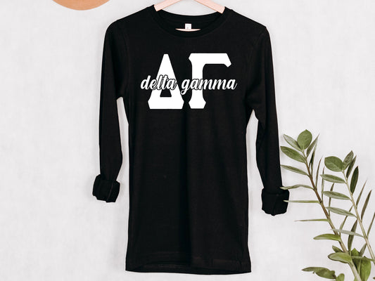 Delta Gamma Sliced White Letters Sorority Long Sleeve T-shirt _ 2249g