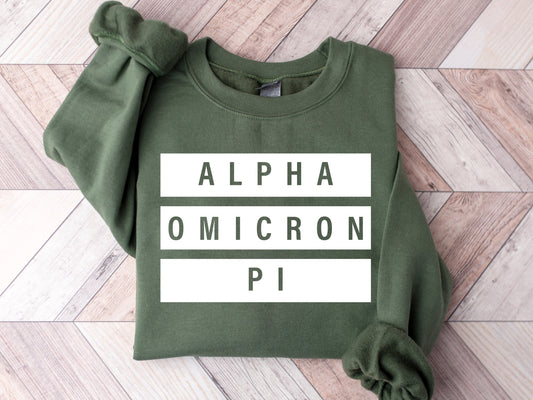 Alpha Omicron Pi Faded White Box Sorority Sweatshirt _ 3337g