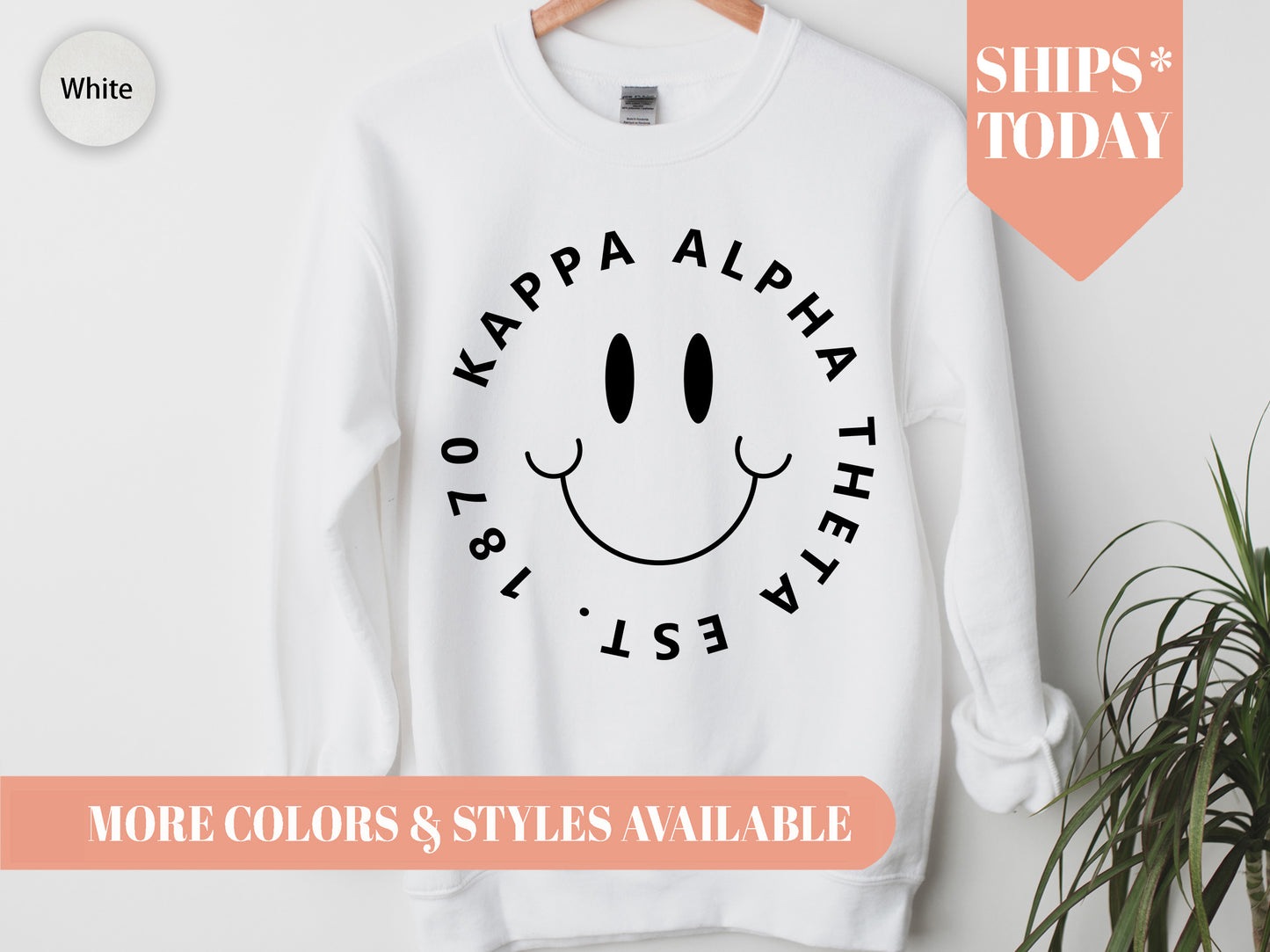 Kappa Alpha Theta Smiley Face Halo Sorority Sweatshirt _ 2514g