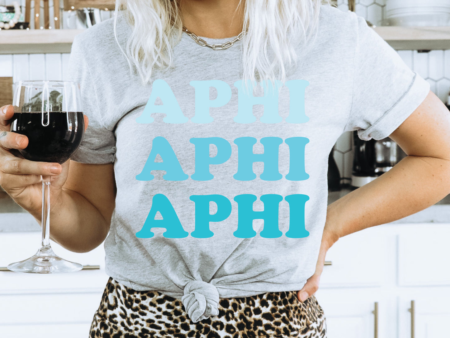 Alpha Phi Touch of Blue Sorority T-shirt _ 2582g