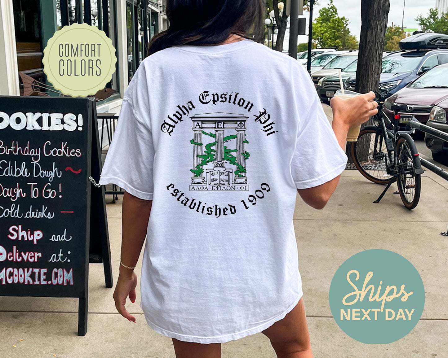 Alpha Epsilon Phi Old English Crest Comfort Colors Sorority T-shirt _ 32922g