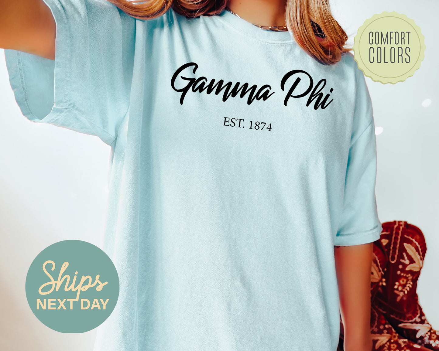 Gamma Phi Beta Black Flowy Comfort Colors Sorority T-shirt _ 91g