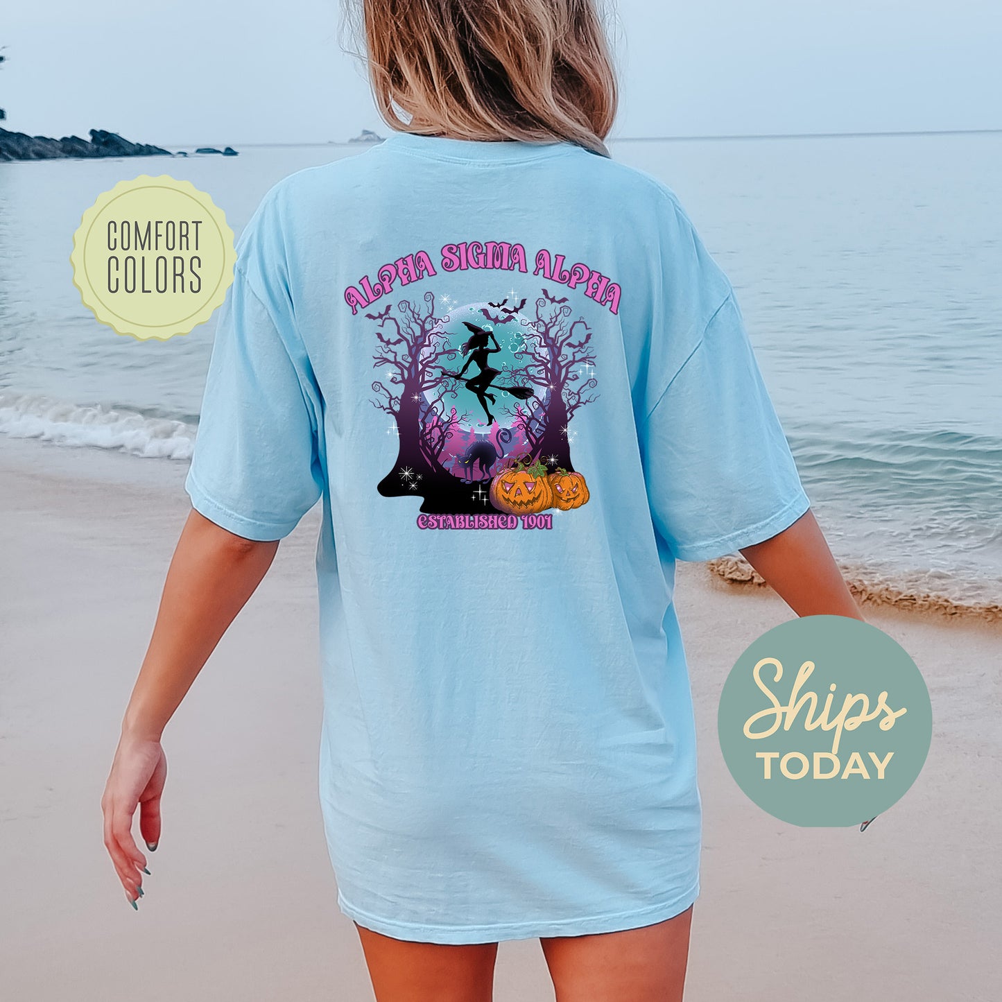 Alpha Sigma Alpha Halloween Witch Comfort Colors Sorority T-shirt _ 36232g