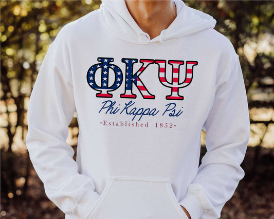 Phi Kappa Psi American Flag Letters Fraternity Hoodie _ 1170g