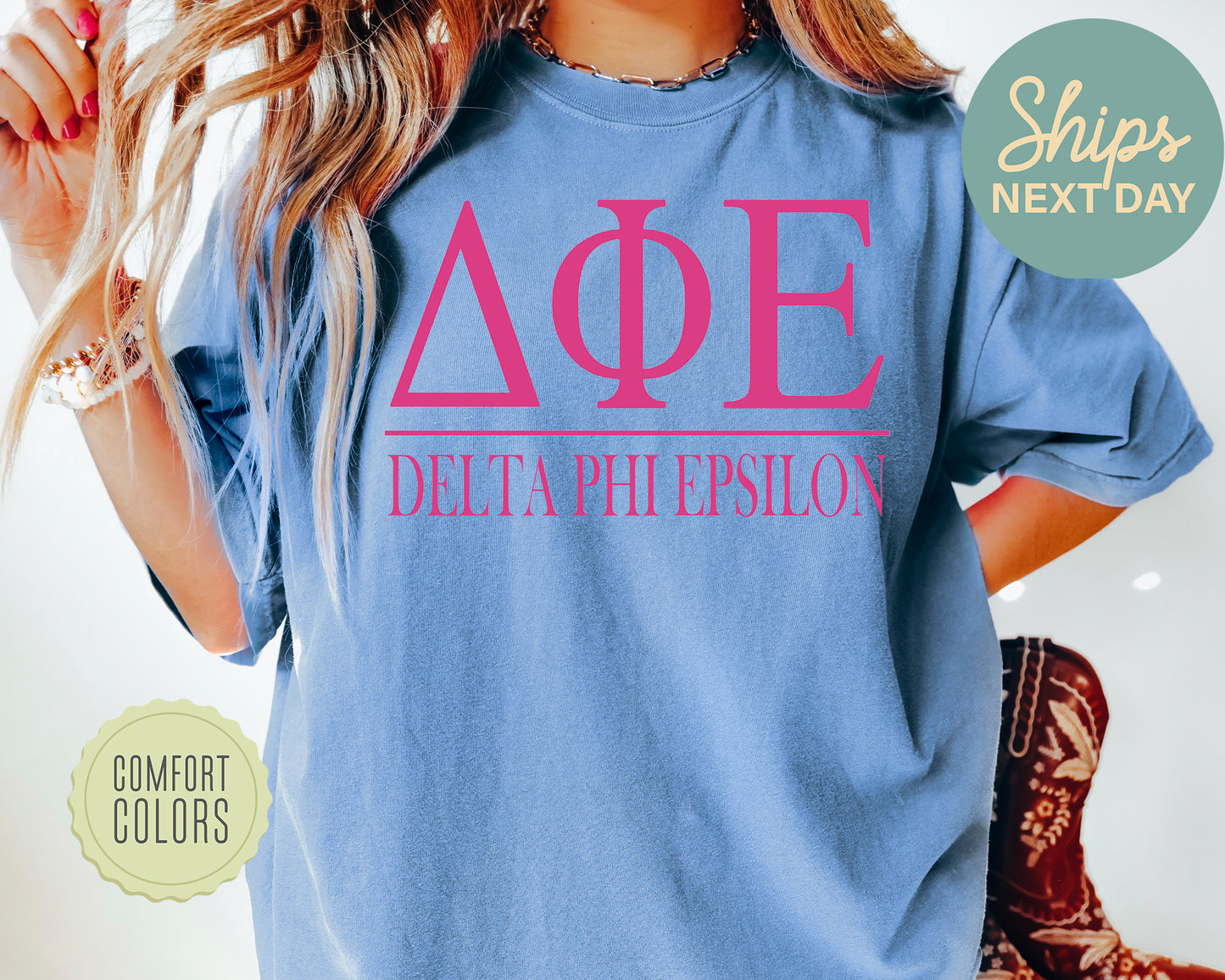 Delta Phi Epsilon Loud Letters Comfort Colors Sorority T-shirt _ 478g