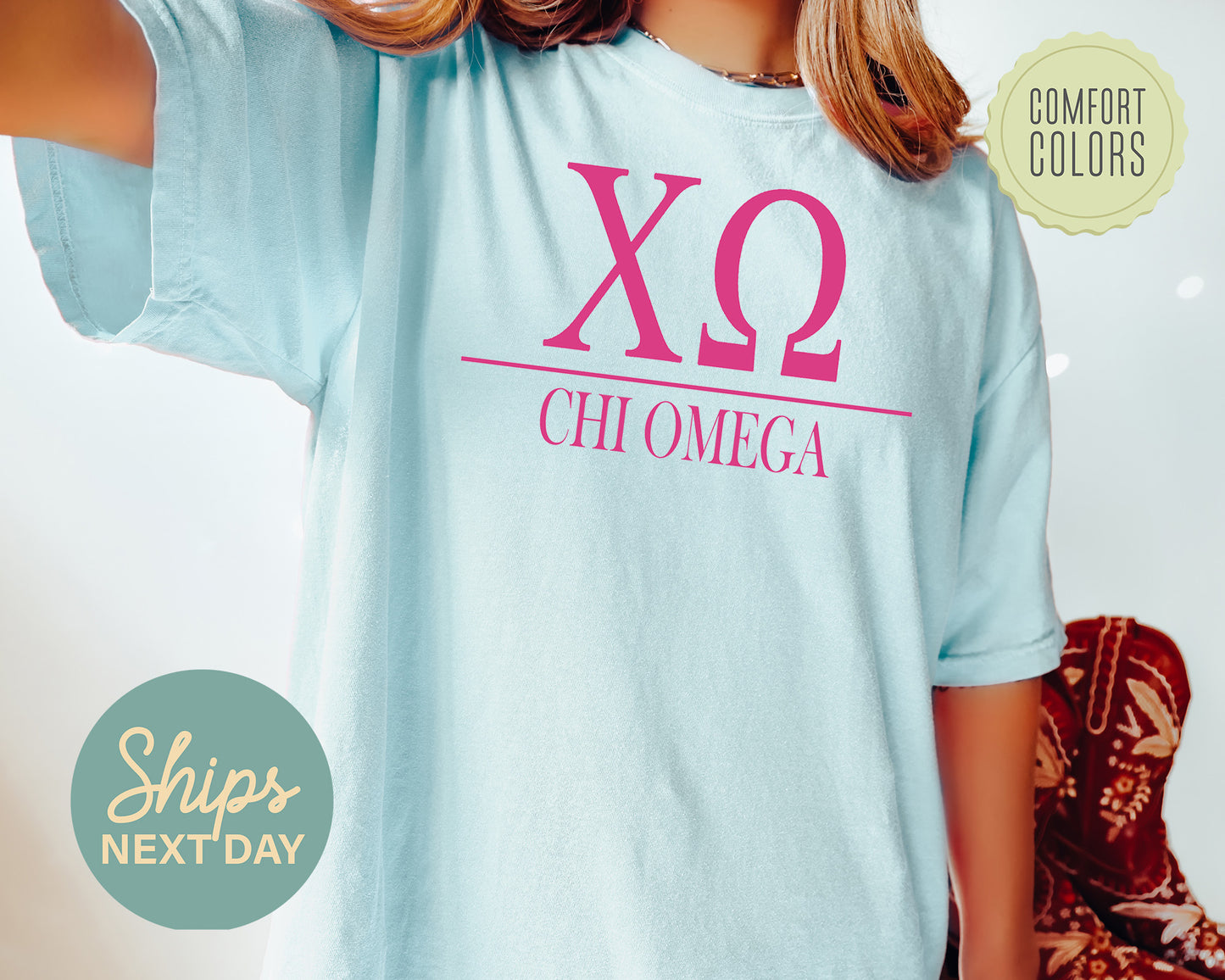 Chi Omega Loud Letters Comfort Colors Sorority T-shirt _ 475g