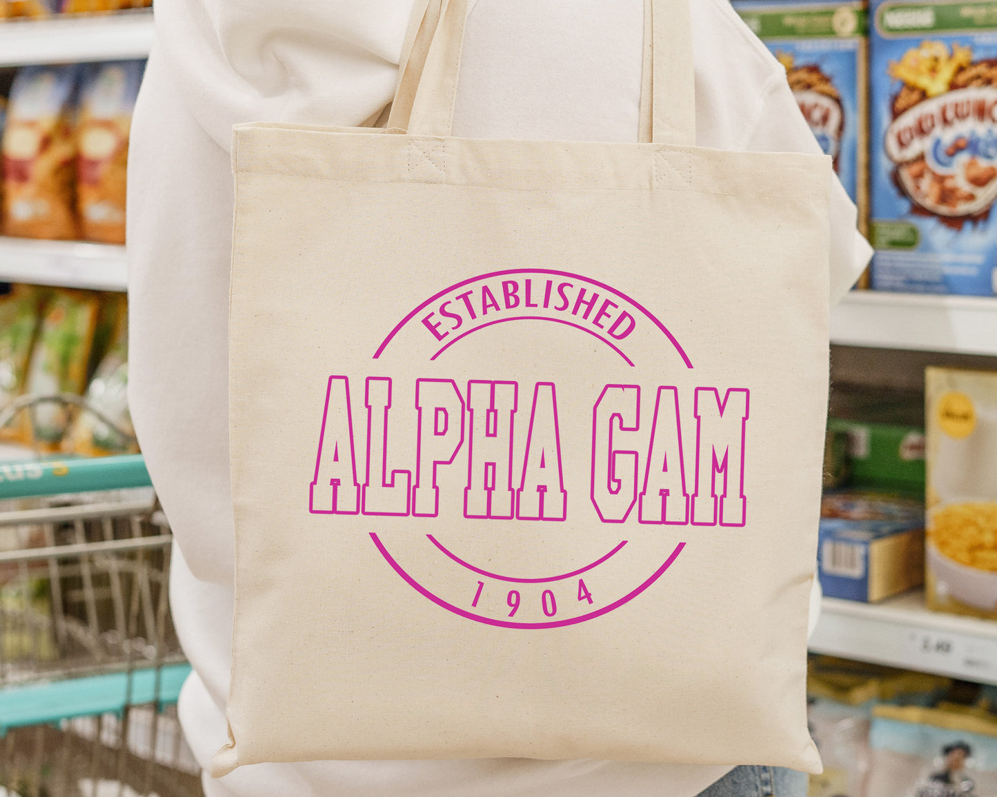 Alpha Gamma Delta Pink Stamp Sorority Tote Bag _ 34440g