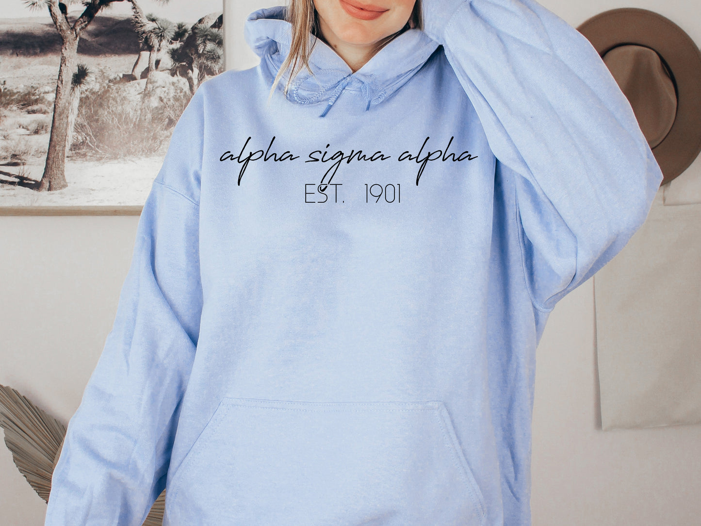Alpha Sigma Alpha Black Calligraphy Sorority Hoodie _ 2323g