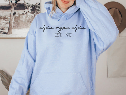 Alpha Sigma Alpha Black Calligraphy Sorority Hoodie _ 2323g