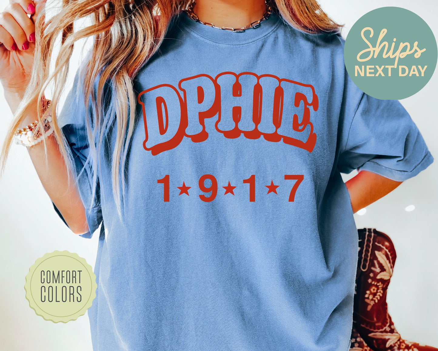 Delta Phi Epsilon Red Arch Comfort Colors Sorority T-shirt _ 374g