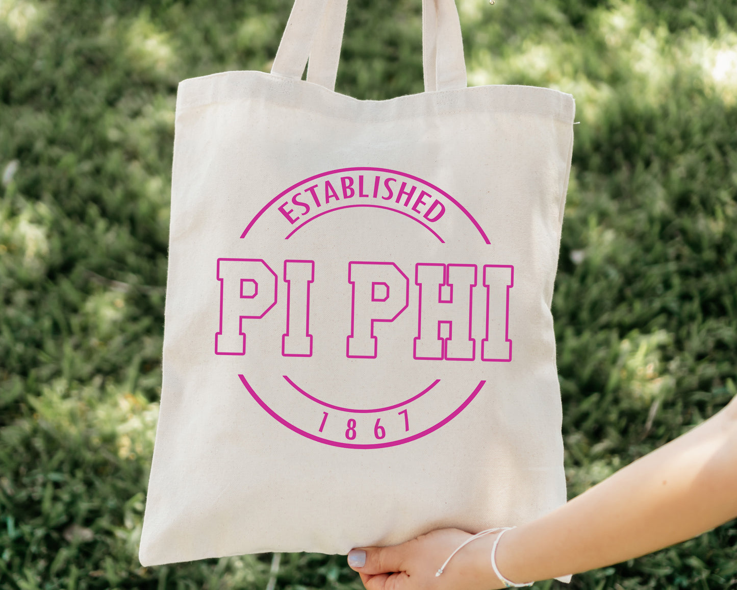 Pi Beta Phi Pink Stamp Sorority Tote Bag _ 34457g