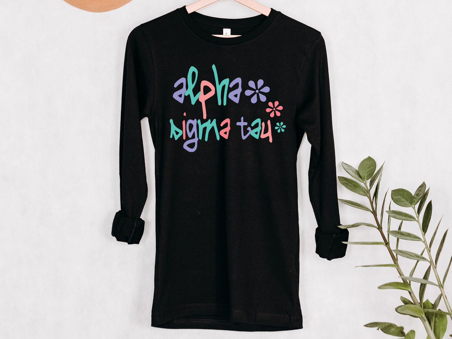 Alpha Sigma Tau Colorful Floral Sorority Long Sleeve T-shirt _ 2610g