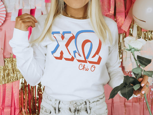 Chi Omega American Colored Sorority Long Sleeve T-shirt _ 35g