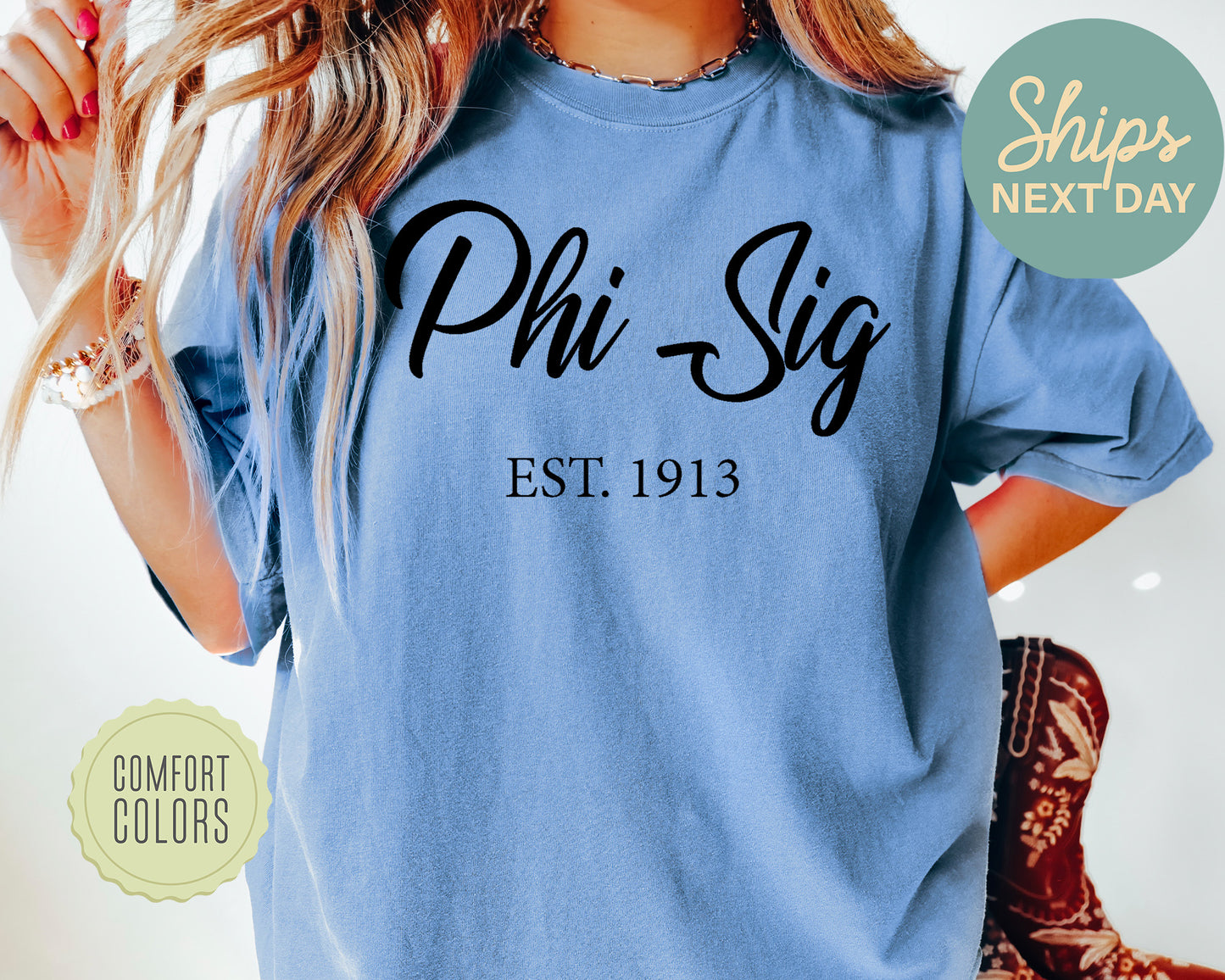 Phi Sigma Sigma Black Flowy Comfort Colors Sorority T-shirt _ 96g