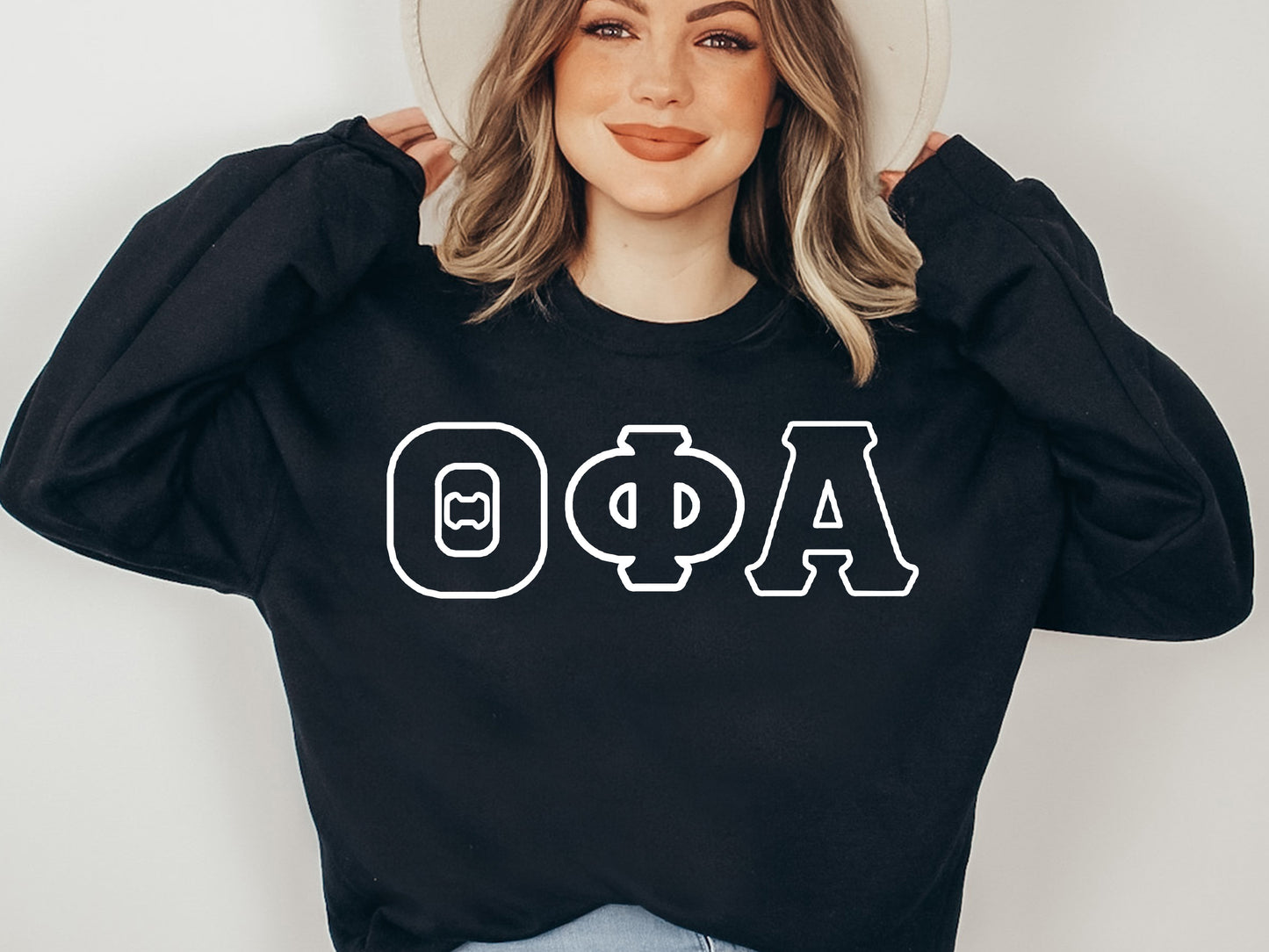 Theta Phi Alpha White Letter Outline Sorority Sweatshirt _ 30815g