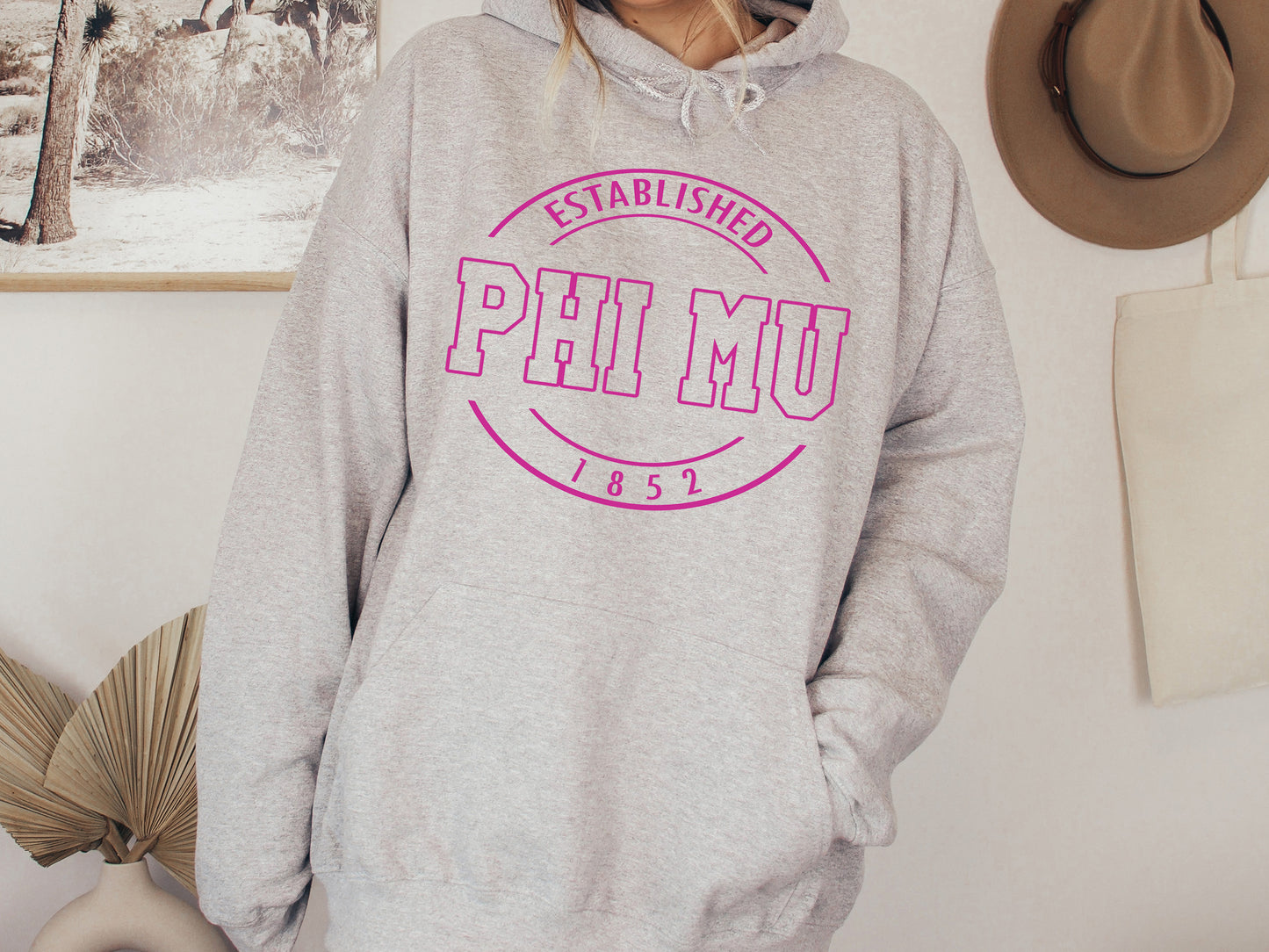 Phi Mu Pink Stamp Sorority Hoodie _ 69g