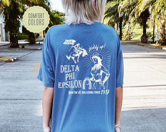 Delta Phi Epsilon Howdy Cowgirl Comfort Colors Sorority T-shirt _ 35371g
