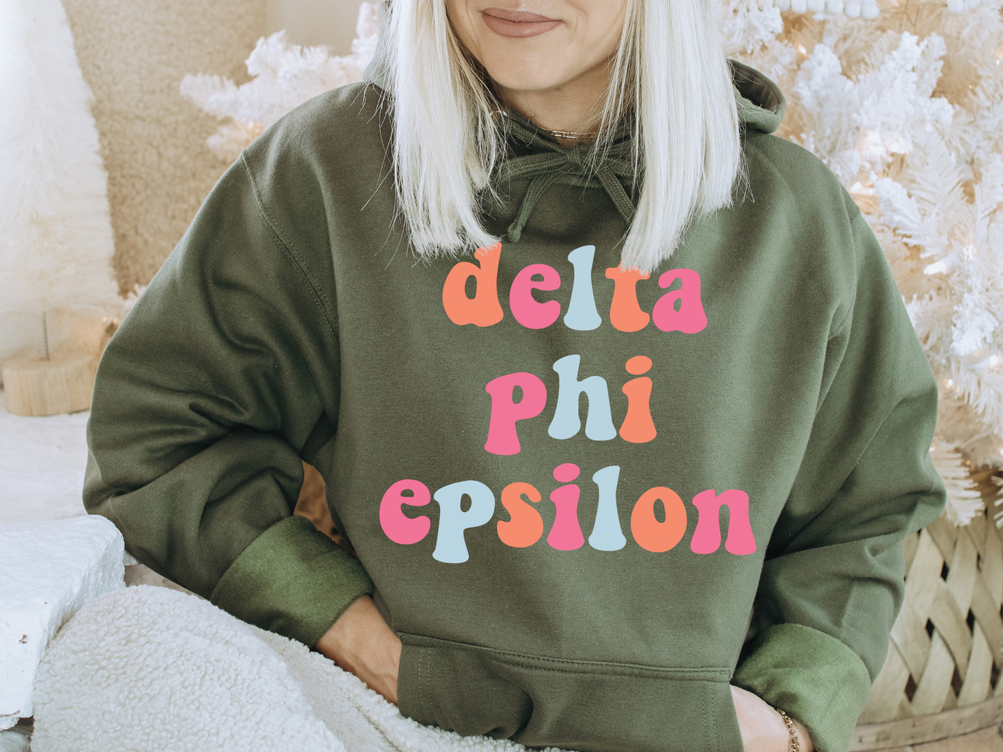 Delta Phi Epsilon Vividly Vibrant Sorority Hoodie _ 3161g