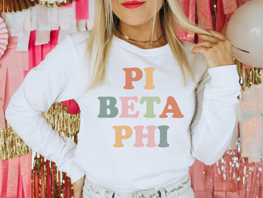 Pi Beta Phi Bright and Proud Sorority Long Sleeve T-shirt _ 434g