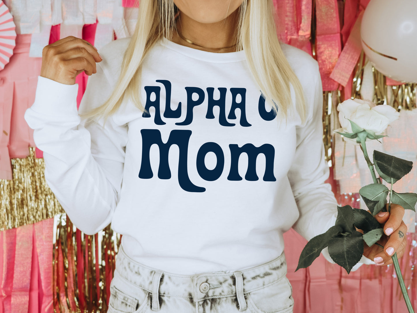 Alpha Omicron Pi Got it from my Mom Sorority Long Sleeve T-shirt _ 3075g