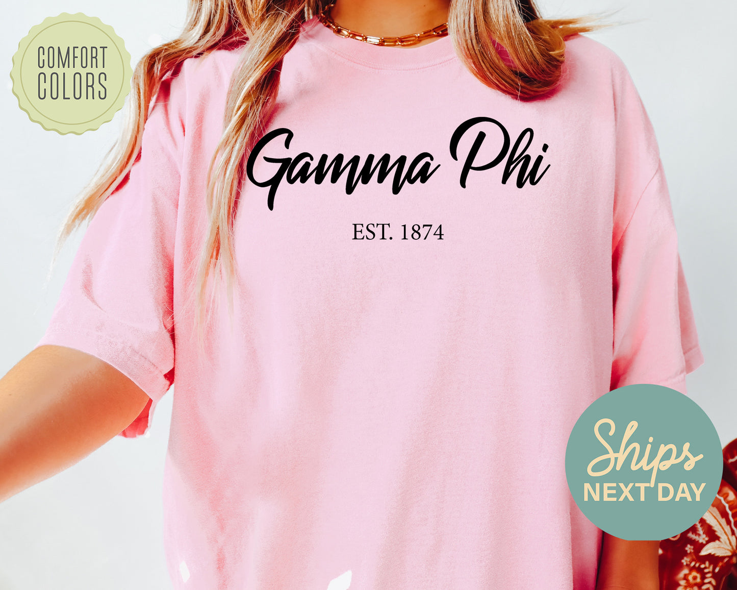 Gamma Phi Beta Black Flowy Comfort Colors Sorority T-shirt _ 91g