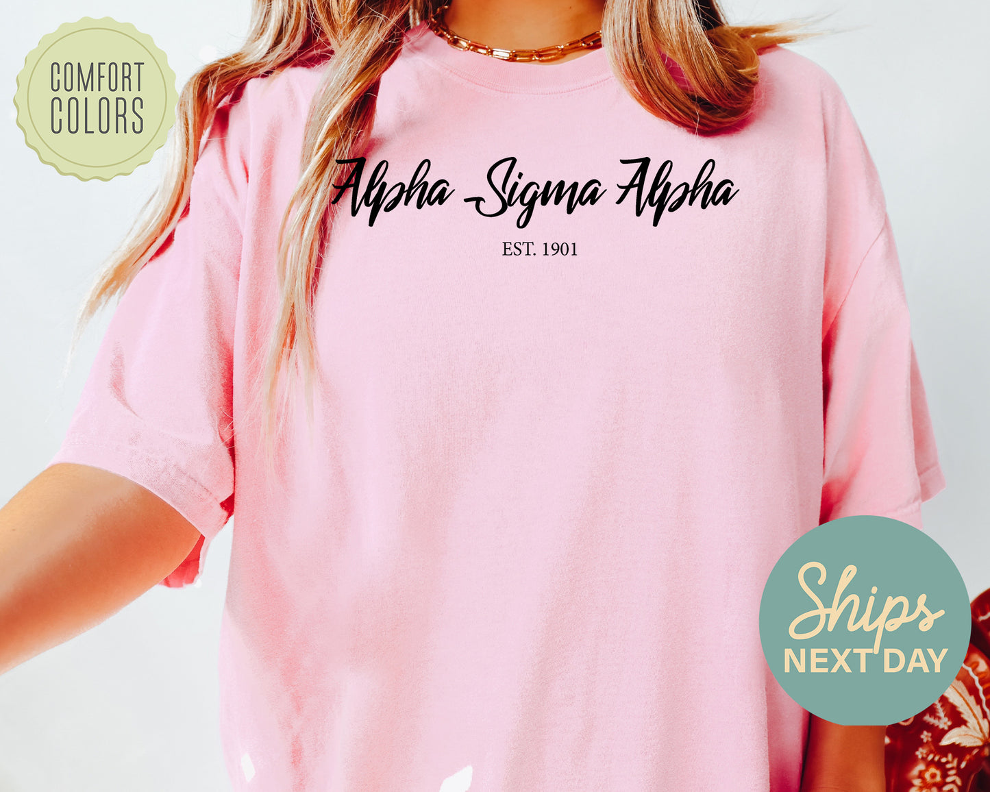 Alpha Sigma Alpha Black Flowy Comfort Colors Sorority T-shirt _  83g